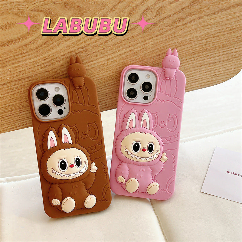 Gleoite Cartoon Labubu 3d Cás Sileacain | Donn Bándearg - Cás iPhone