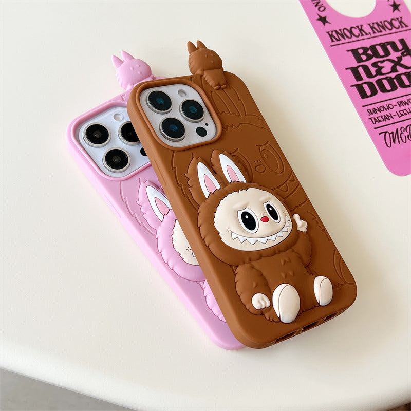 Gleoite Cartoon Labubu 3d Cás Sileacain | Donn Bándearg - Cás iPhone