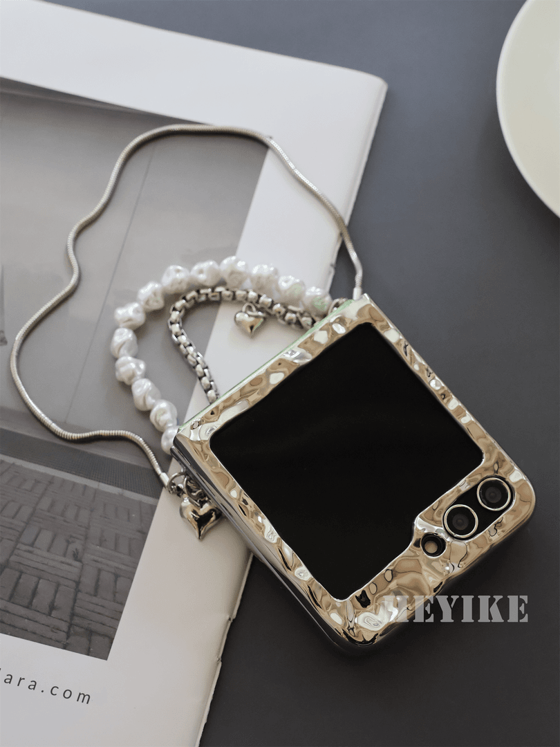 Samsung  Aluminum Alloy Textured Pearl Crossbody Galaxy Z Flip 6/5/4/3 Case