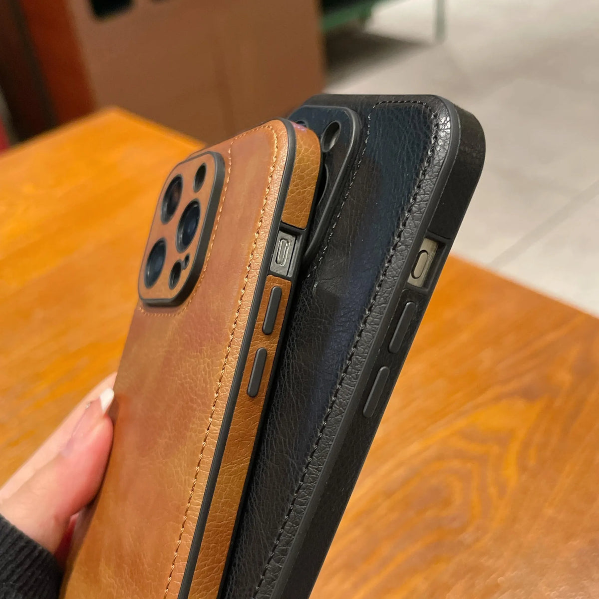 Husă pentru iPhone din piele vintage premium – Husă de protecție rezistentă la șocuri la atingere moale