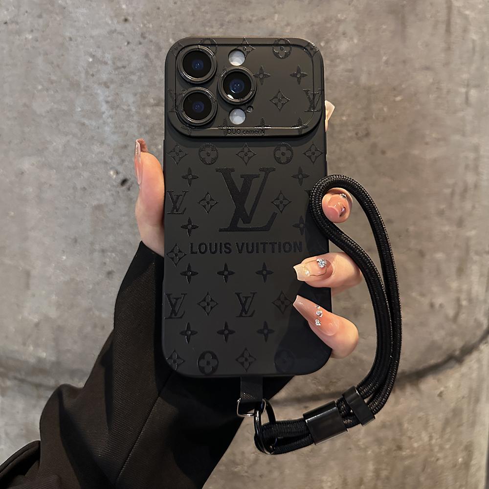取り外し可能なリストストラップ付きの高級エンボスパターンiPhoneケース