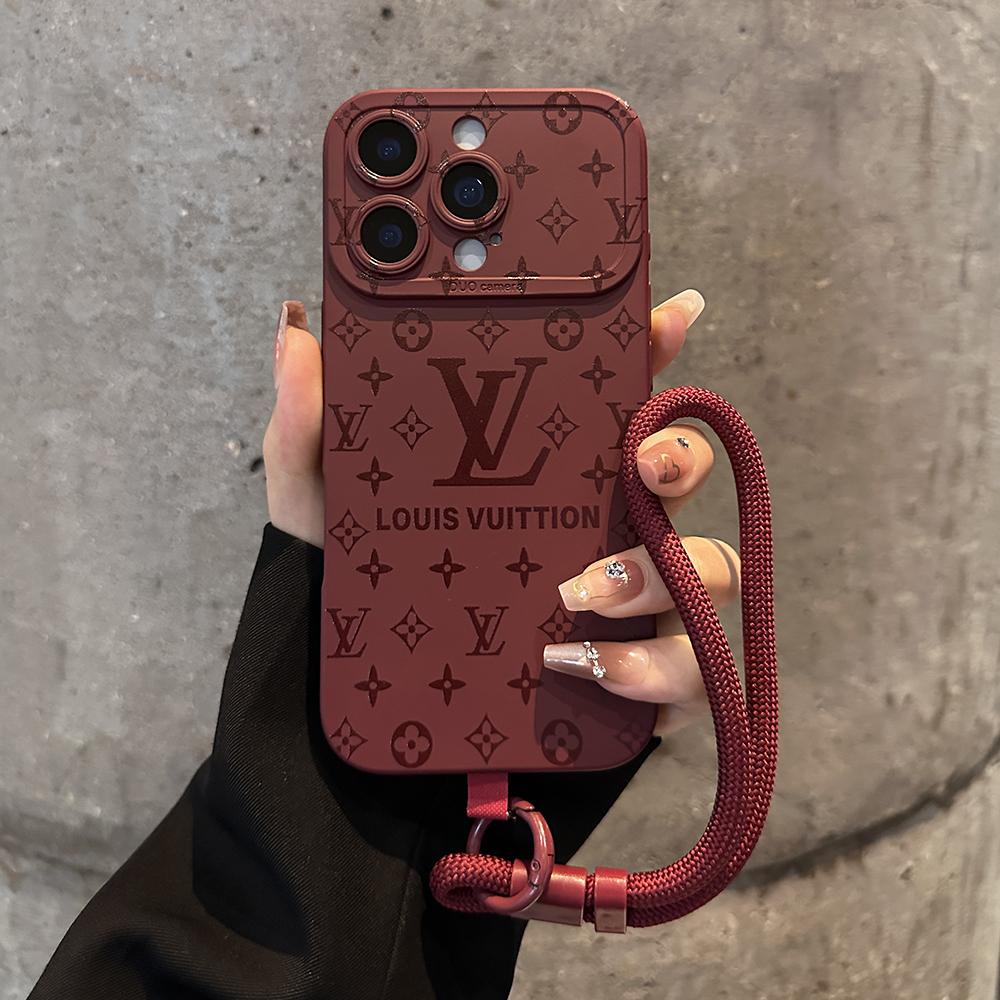 取り外し可能なリストストラップ付きの高級エンボスパターンiPhoneケース
