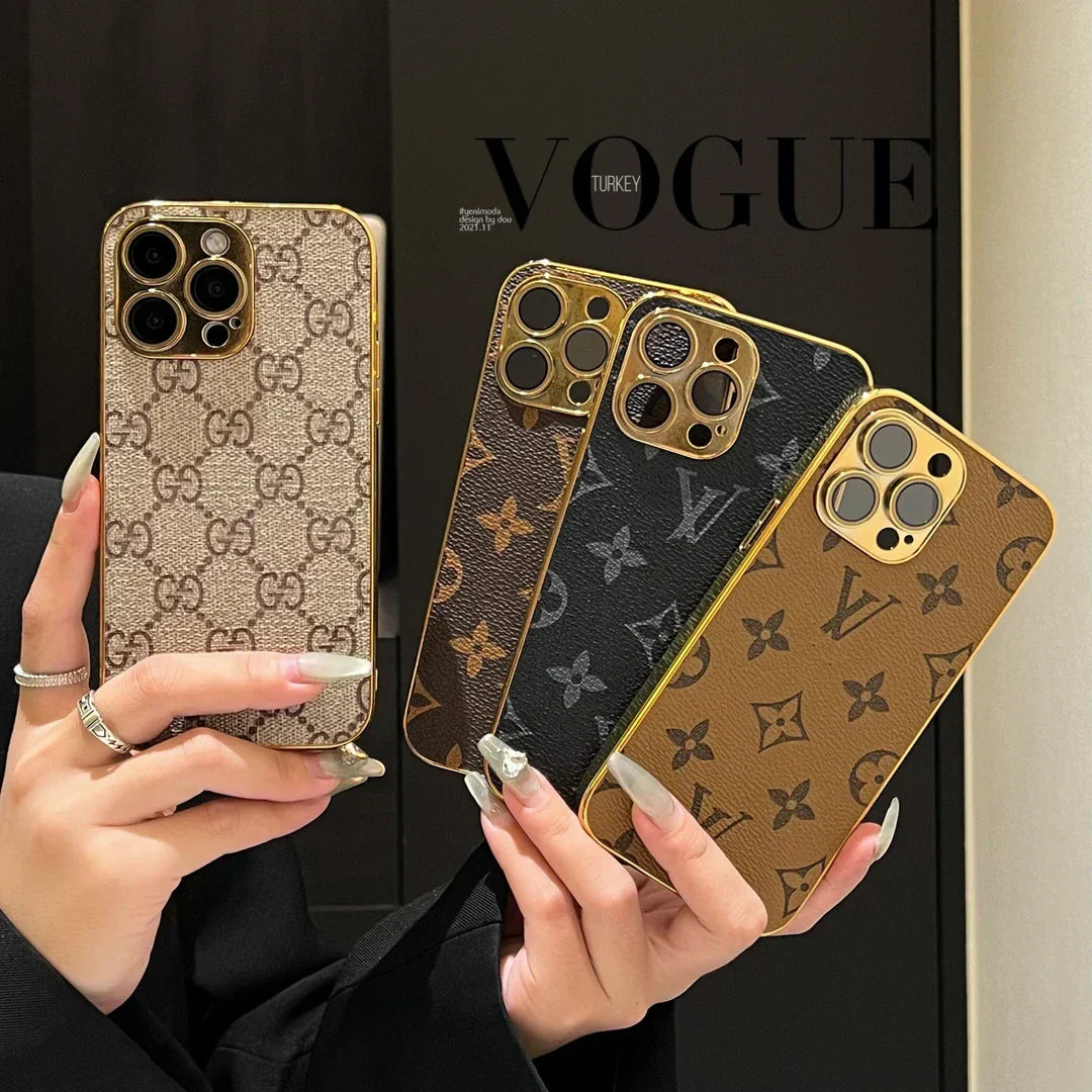 電気メッキゴールドエッジの高級クラシックモノグラム iPhone ケース