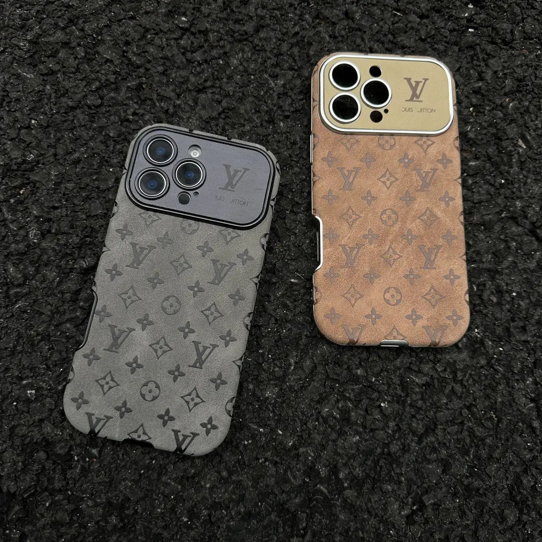 高級ブラウン & ブラックカラーレザーiPhoneケース